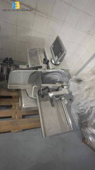 Bizerba automatic stainless steel slicer for cheeses, cold cuts, sausages, and meats.